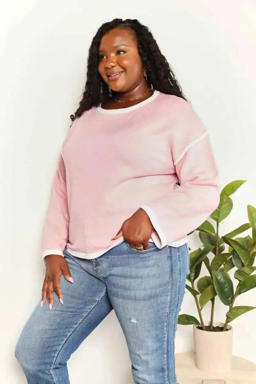 Angel Wings Contrast Detail Dropped Shoulder Knit Top - Bad Moms Club