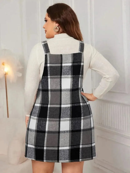 Honey Plus Size Plaid Wide Strap Overall Dress - Bad Moms Club