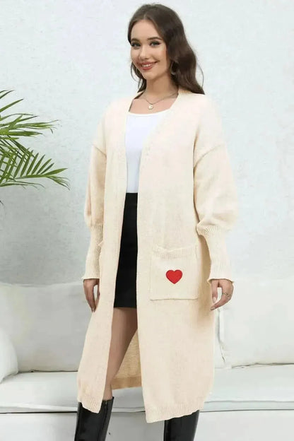 Lantern Sleeve Open Front Pocketed Cardigan - Bad Moms Club