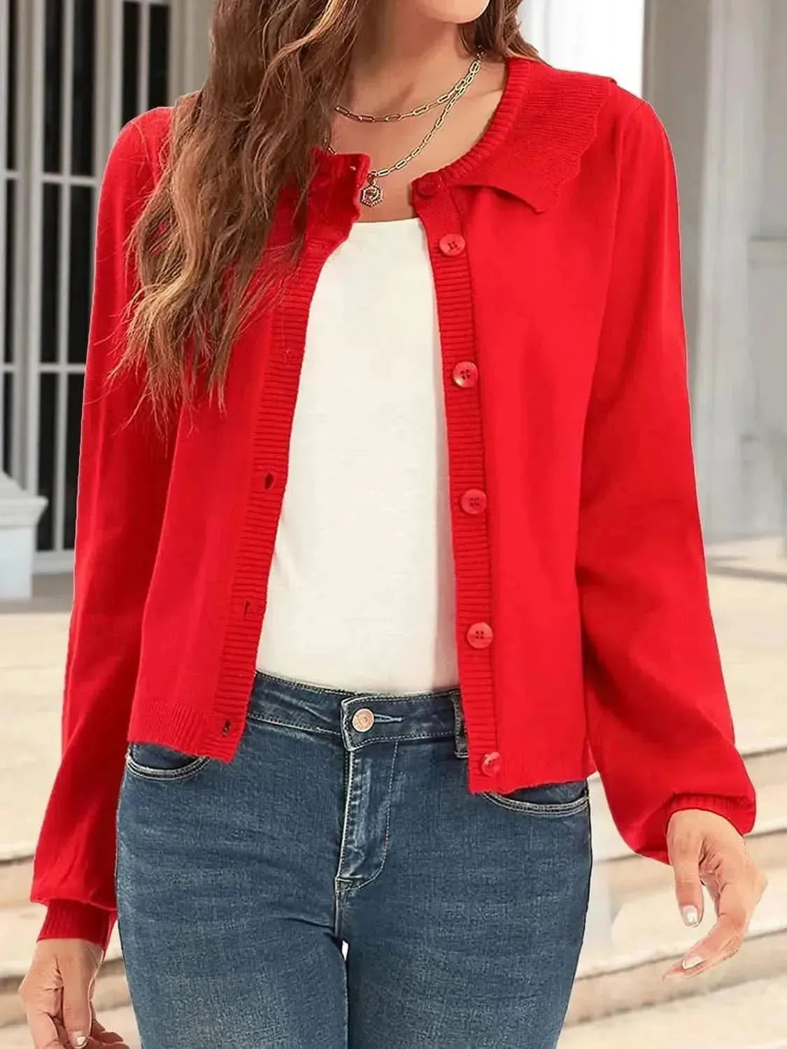 Collared Long Sleeve Button Down Cardigan - Bad Moms Club