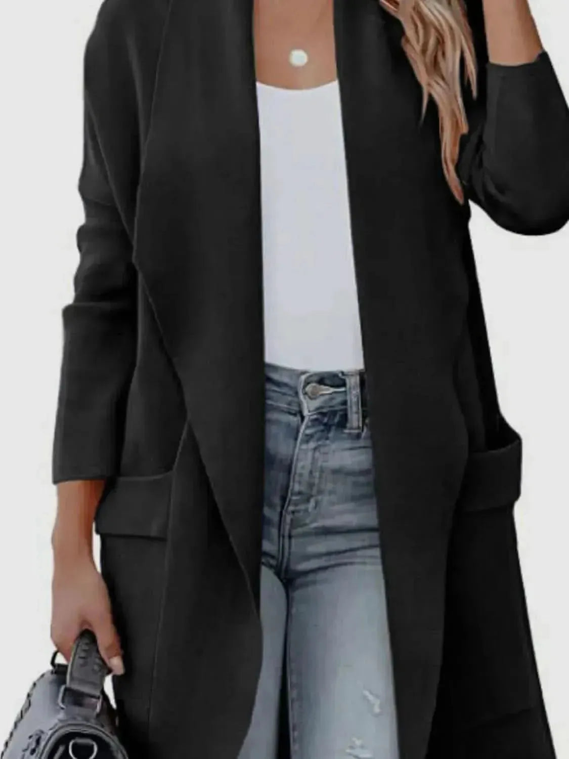 Open Front Dropped Shoulder Outerwear - Bad Moms Club