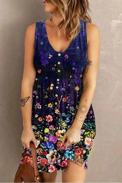 Double Take Scoop Neck Buttoned Sleeveless Magic Dress with Pockets - Bad Moms Club