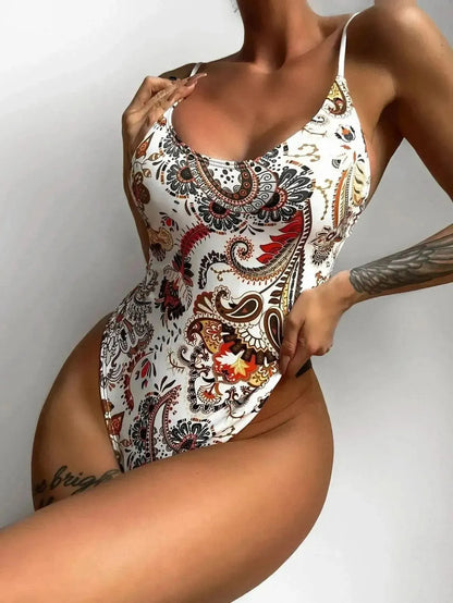 Printed Tie Back Scoop Neck One-Piece Swimsuit - Bad Moms Club