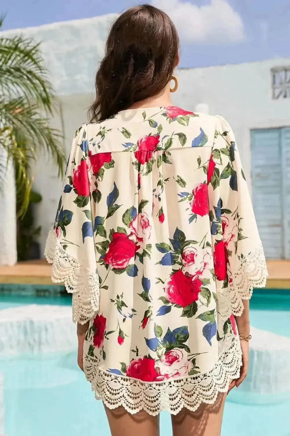Floral Print Flounce Sleeve Cardigan - Bad Moms Club