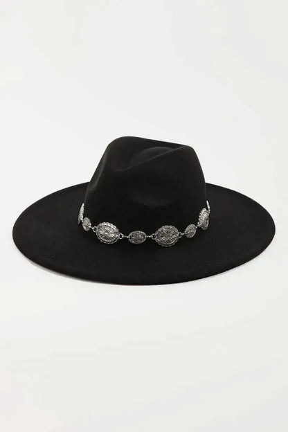 Fame Metal Trim Flat Brim Fedora Hat - Bad Moms Club