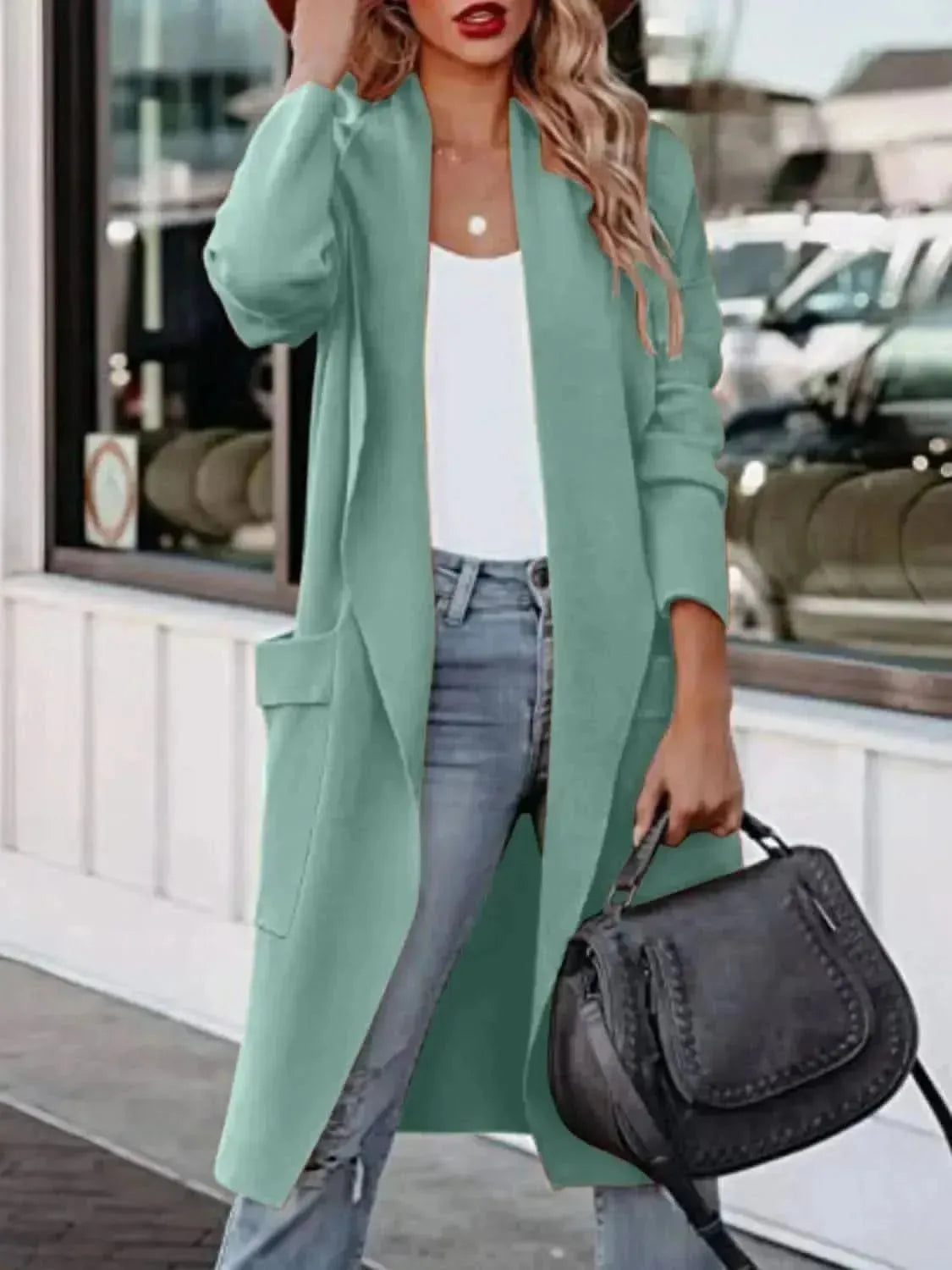 Open Front Dropped Shoulder Outerwear - Bad Moms Club