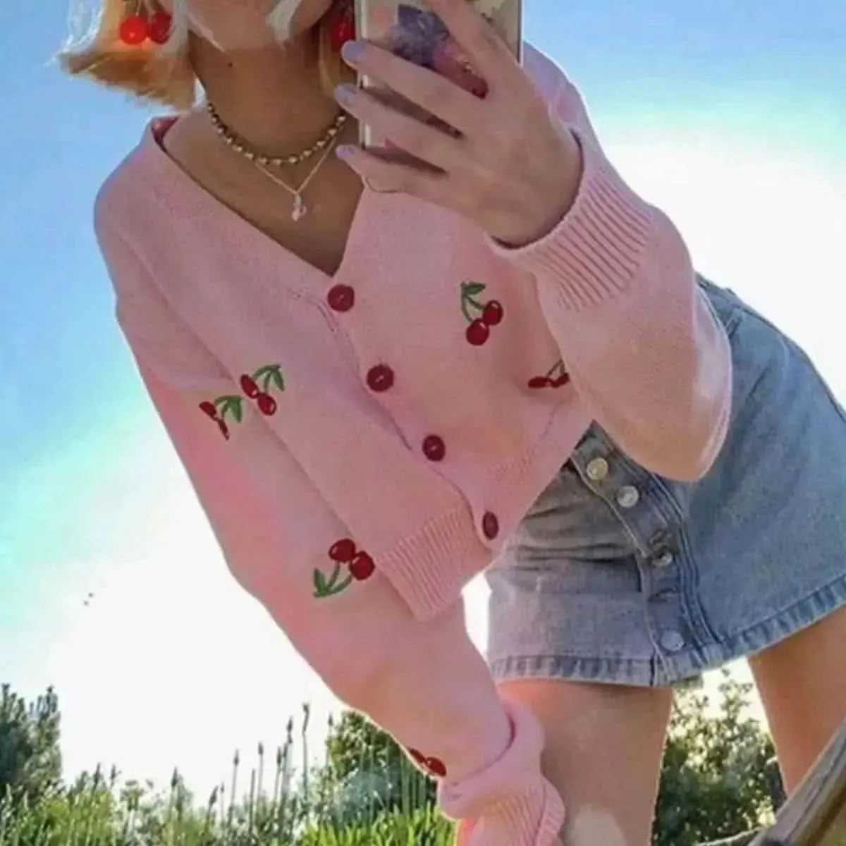 Cherry Button Down Cardigan - Bad Moms Club