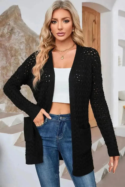 Open Front Dropped Shoulder Cardigan with Pockets - Bad Moms Club