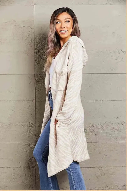 Printed Open Front Hooded Longline Cardigan - Bad Moms Club