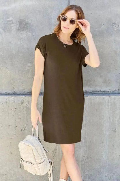 Basic Bae Full Size Round Neck Short Sleeve Dress with Pockets - Bad Moms Club