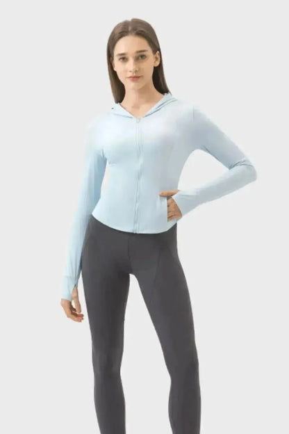 Pocketed Zip Up Hooded Long Sleeve Active Outerwear - Bad Moms Club