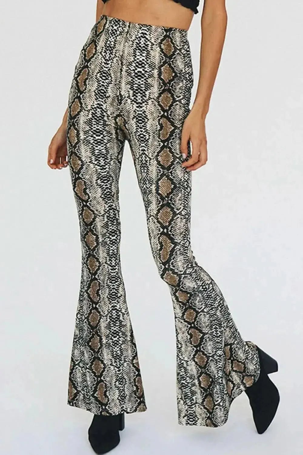 Snakeskin Print Flare Pants - Bad Moms Club