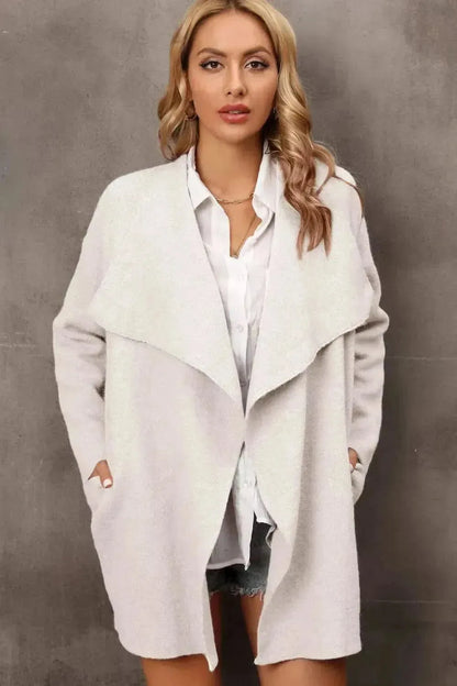 Waterfall Collar Longline Cardigan with Side Pockets - Bad Moms Club