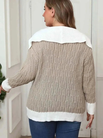 Plus Size Contrast Trim Collared Neck Sweater - Bad Moms Club