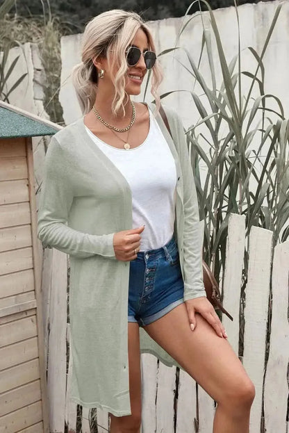 Double Take Button Down Long Sleeve Longline Cardigan - Bad Moms Club