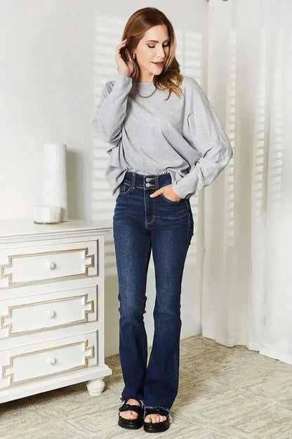 Double Take Seam Detail Round Neck Long Sleeve Top - Bad Moms Club
