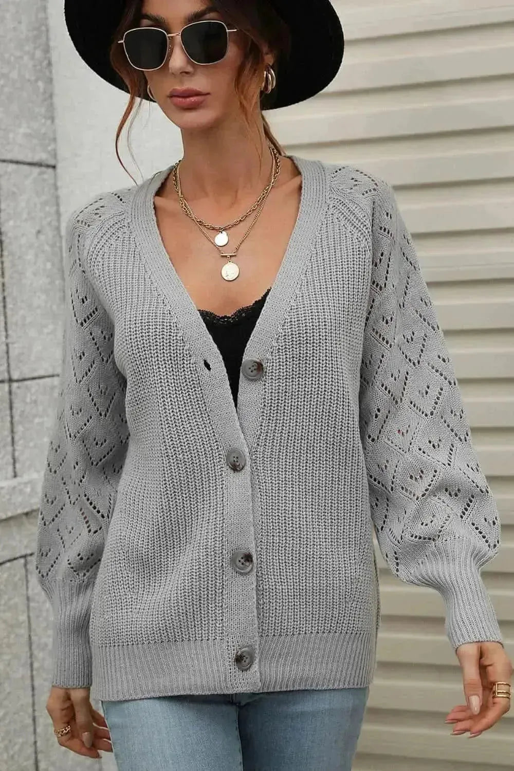 Rib-Knit Plunge Raglan Sleeve Cardigan - Bad Moms Club