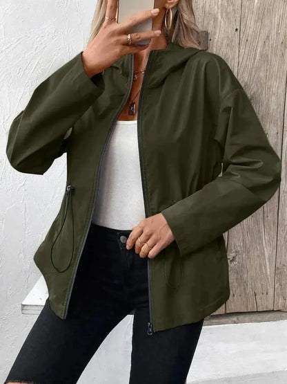 Drawstring Zip Up Hooded Jacket - Bad Moms Club
