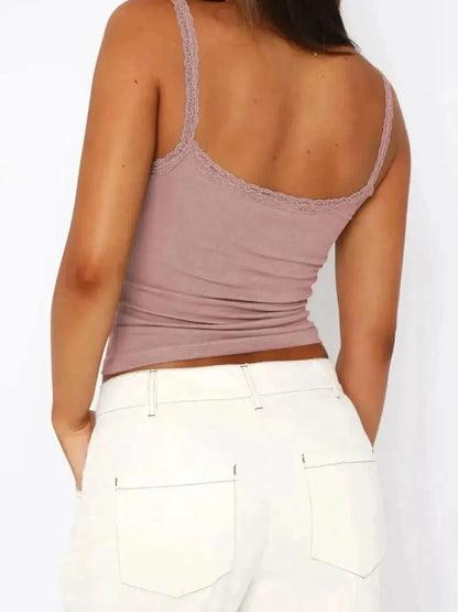Lace Trim Straight Neck Cami - Bad Moms Club