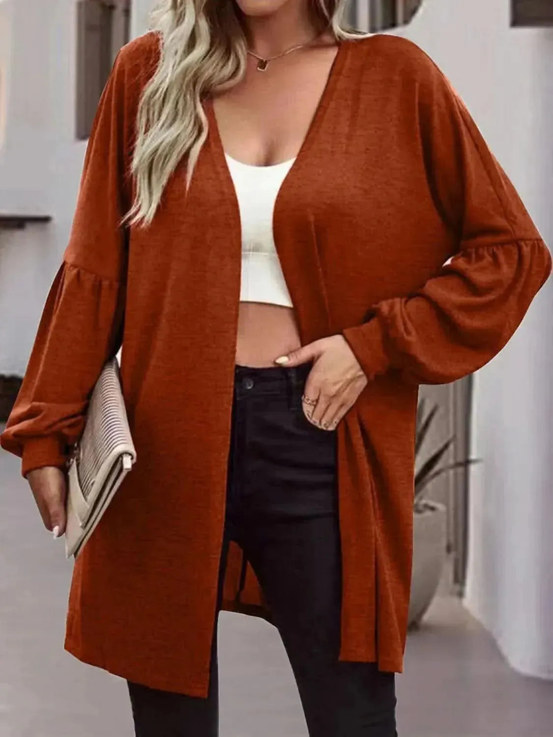 Open Front Long Sleeve Cardigan - Bad Moms Club