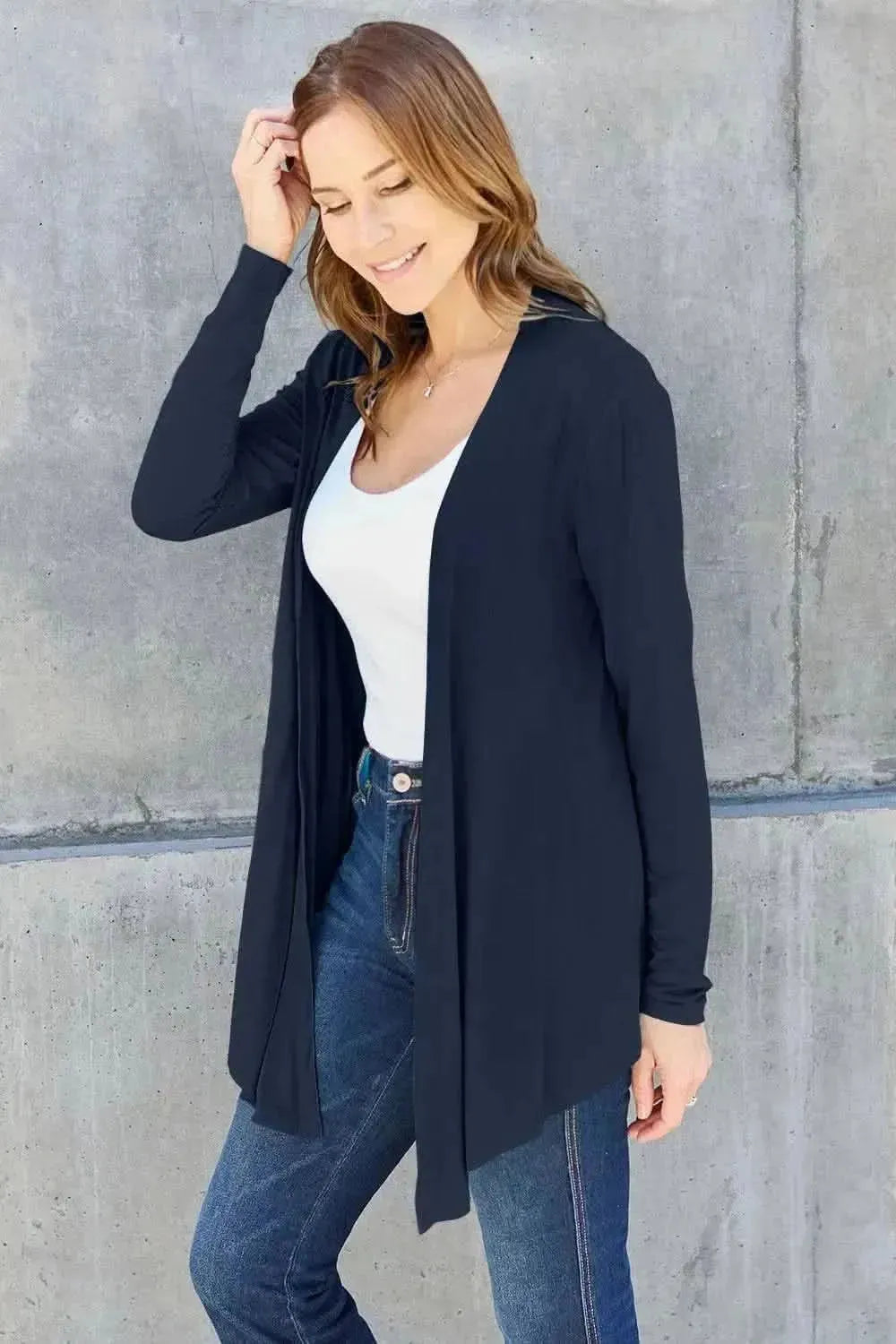 Basic Bae Full Size Open Front Long Sleeve Cardigan - Bad Moms Club