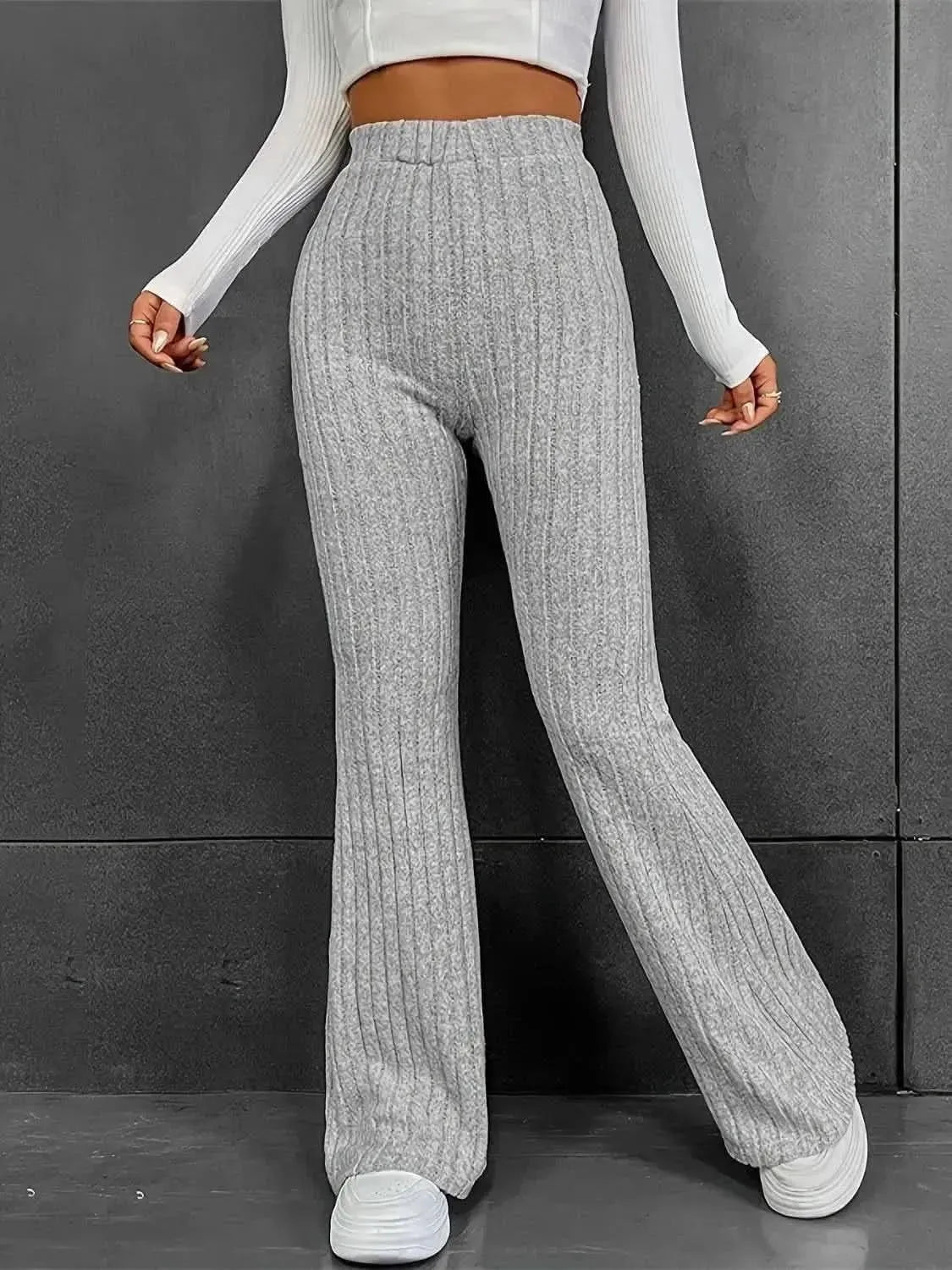 Ribbed High Waist Bootcut Pants - Bad Moms Club