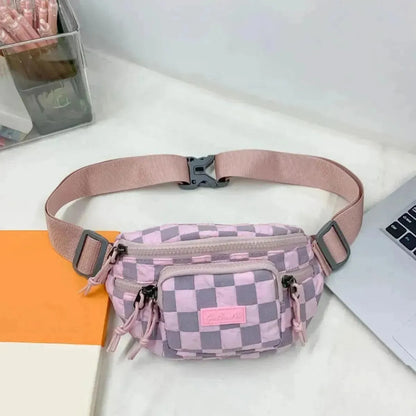 Checkered Adjustable Strap Nylon Crossbody Bag - Bad Moms Club