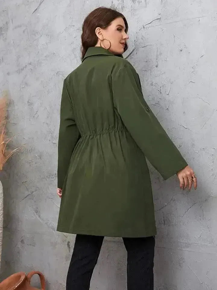 Plus Size Lapel Collar Roll-Tab Sleeve Trench Coat - Bad Moms Club