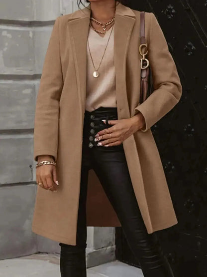 Collared Neck Button Up Long Sleeve Coat - Bad Moms Club