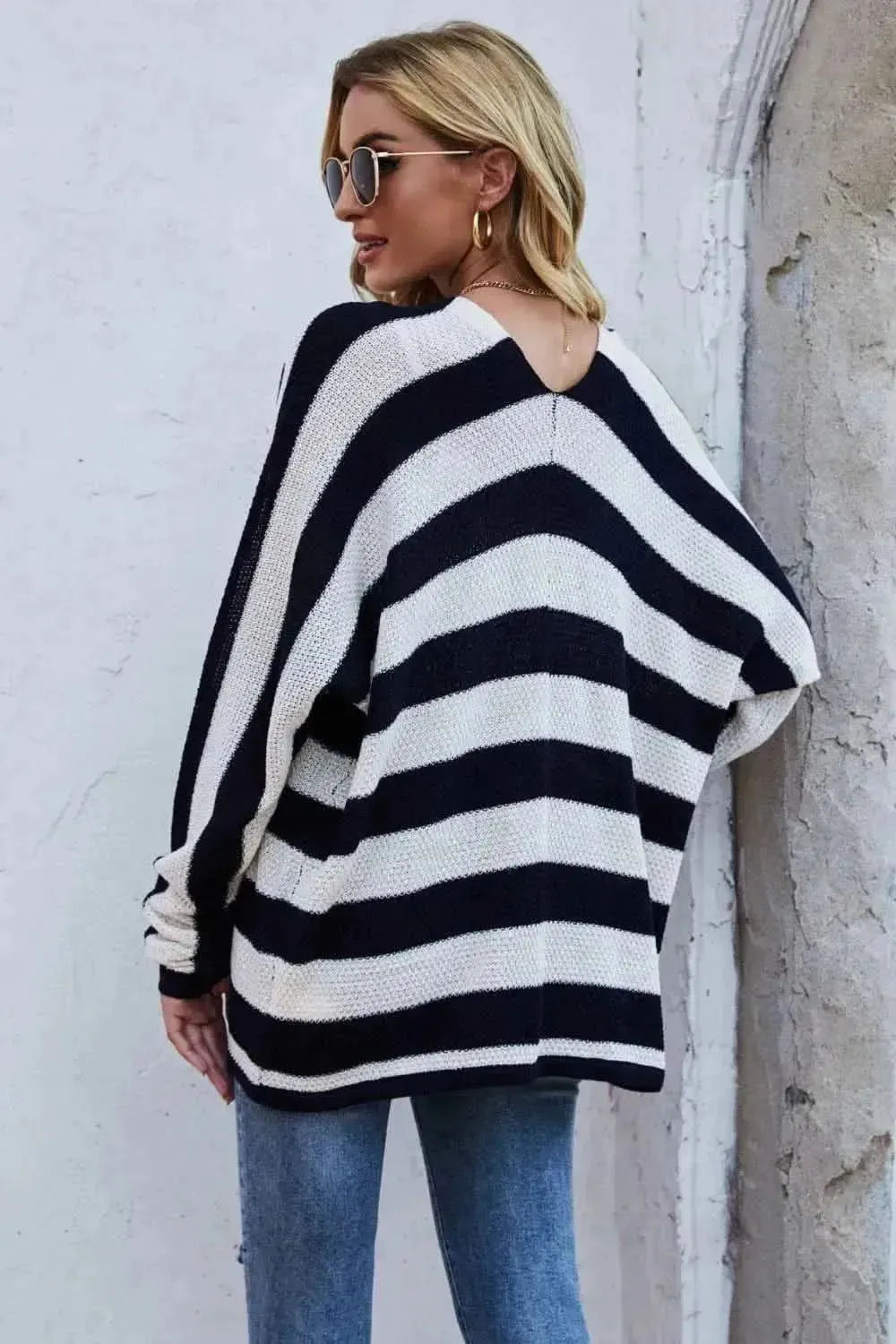 Striped Dolman Sleeve Open Front Cardigan - Bad Moms Club