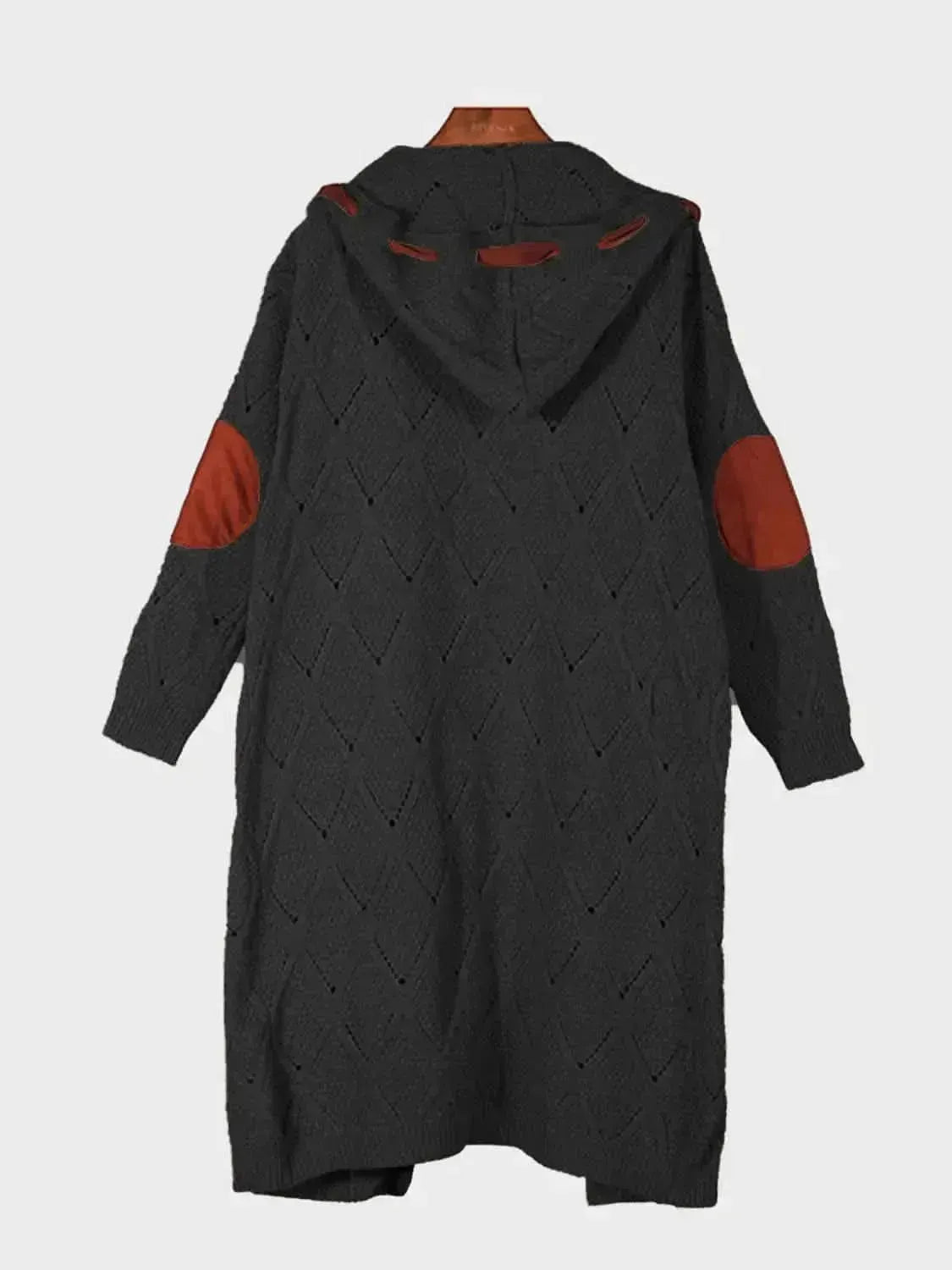 Openwork Long Sleeve Open Front Hooded Cardigan - Bad Moms Club