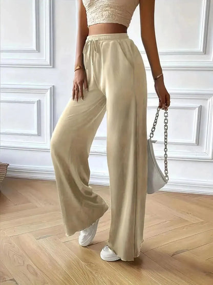Full Size Drawstring Pocketed Wide Leg Pants - Bad Moms Club