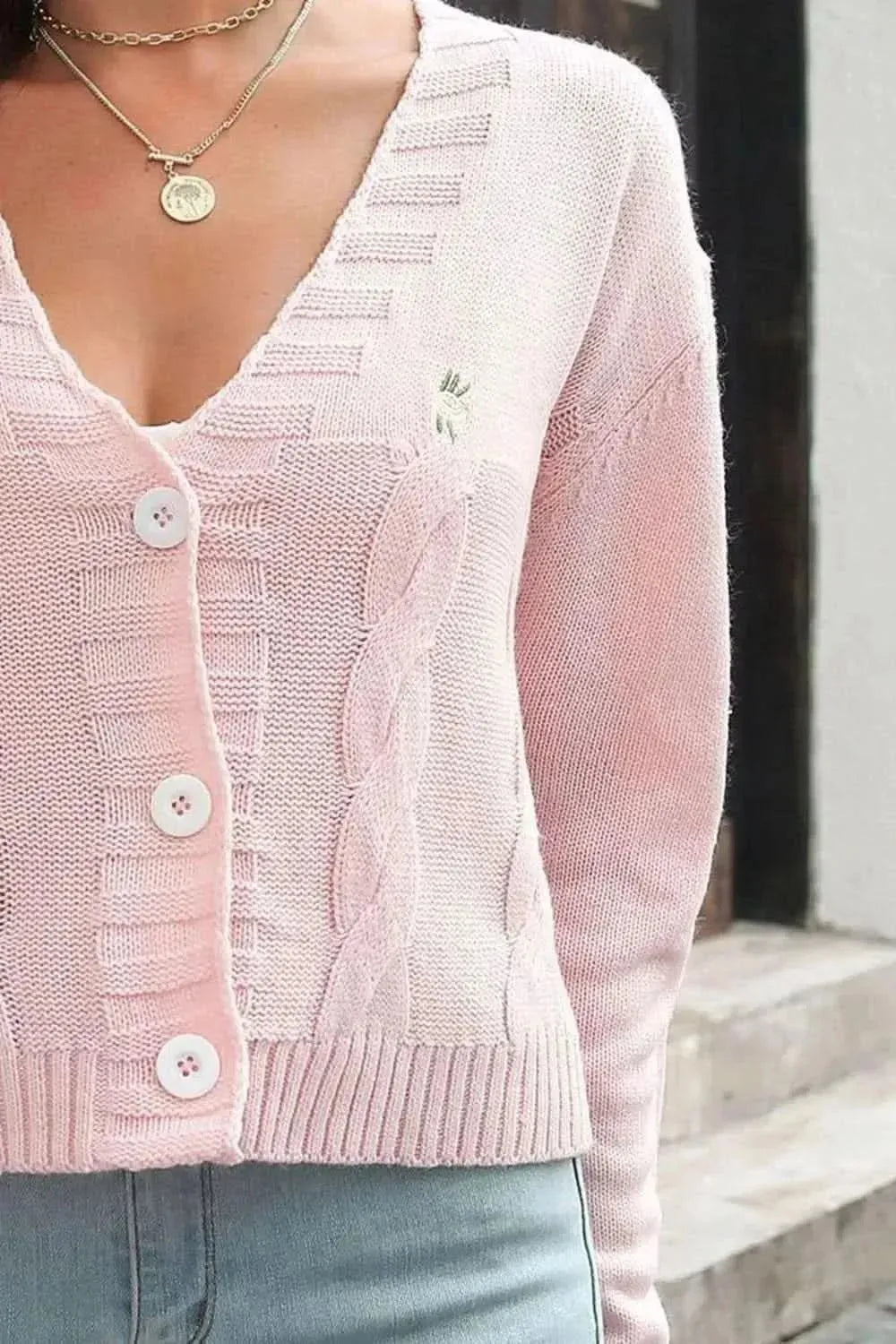 Cable-Knit Button Down Cardigan - Bad Moms Club