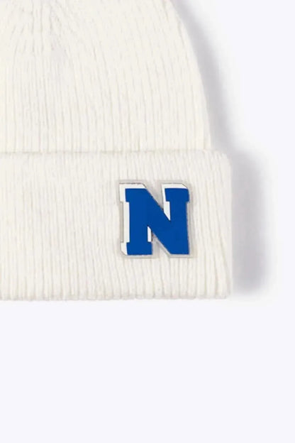 Letter N Patch Cuffed Knit Beanie - Bad Moms Club