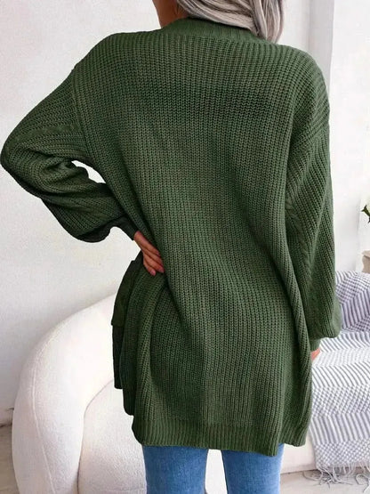 Cable-Knit Open Front Pocketed Cardigan - Bad Moms Club