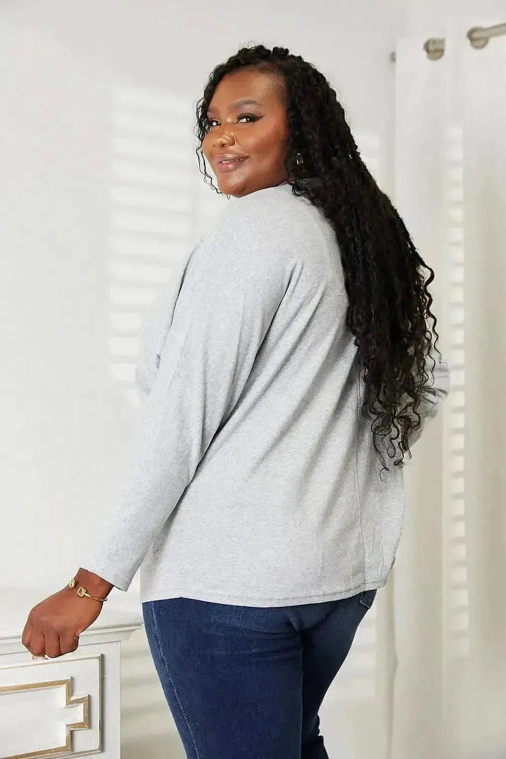 Double Take Seam Detail Round Neck Long Sleeve Top - Bad Moms Club