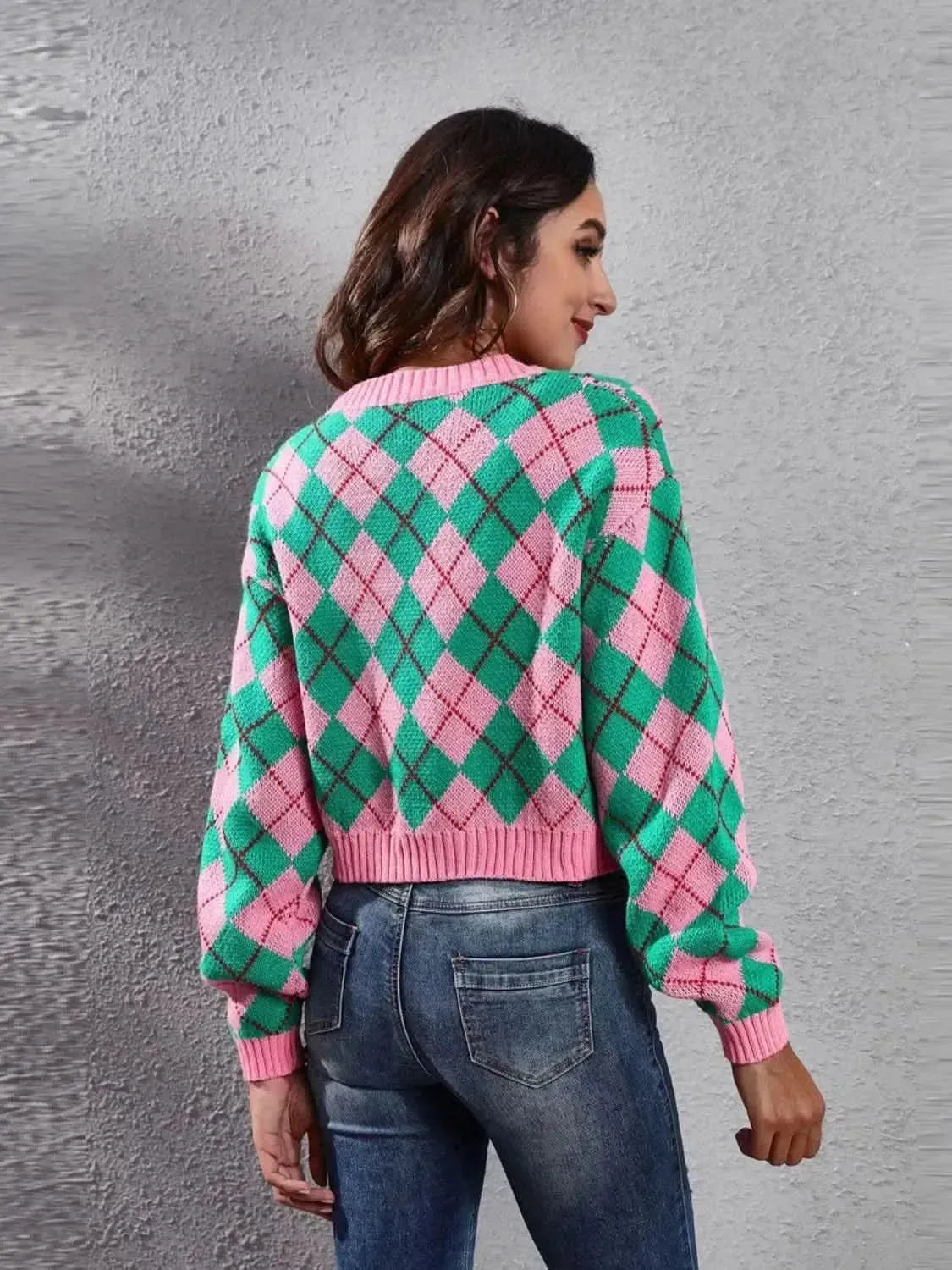 Geometric Button Up Long Sleeve Cardigan - Bad Moms Club
