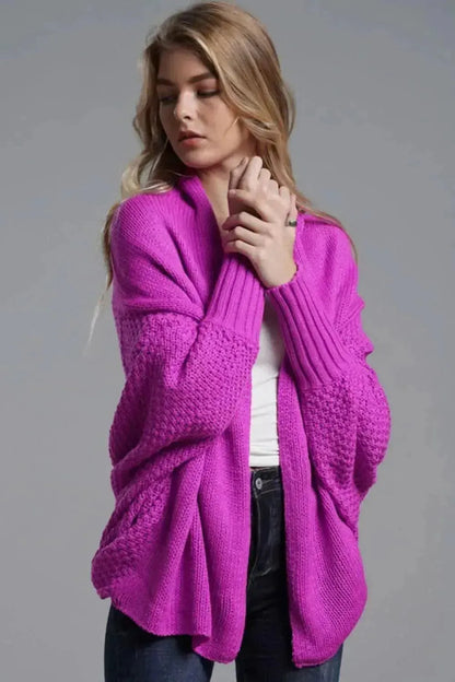 Dolman Sleeve Open Front Ribbed Trim Longline Cardigan - Bad Moms Club