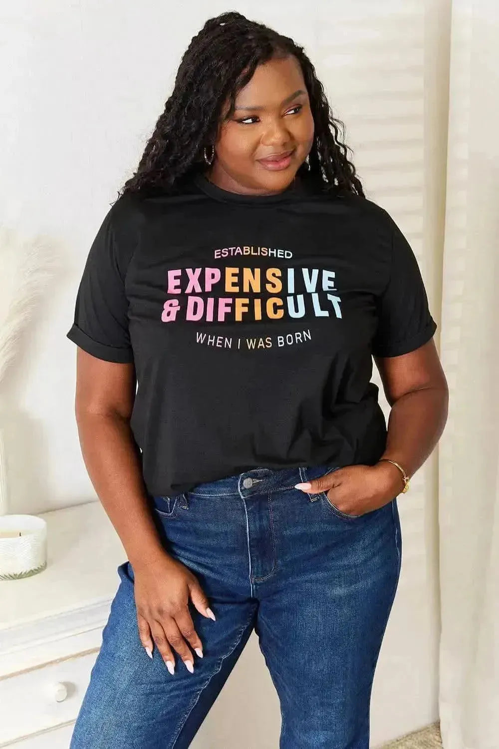 Simply Love Slogan Graphic Cuffed Sleeve T-Shirt - Bad Moms Club