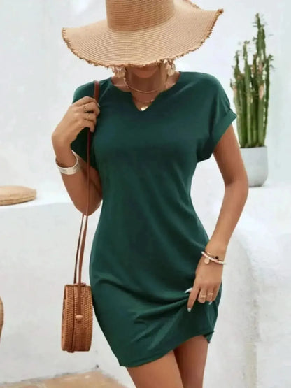 Notched Short Sleeve Mini Tee Dress - Bad Moms Club
