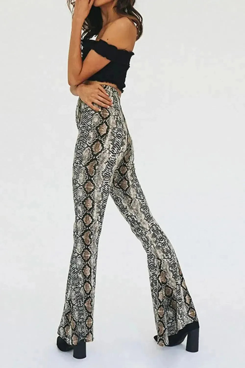 Snakeskin Print Flare Pants - Bad Moms Club