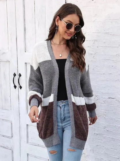 Color Block Open Front Cardigan - Bad Moms Club