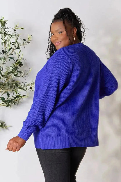 Zenana Full Size Waffle-Knit Open Front Cardigan - Bad Moms Club