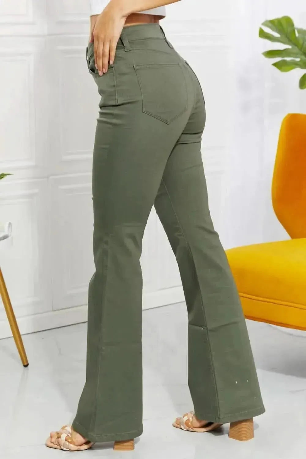 Zenana Clementine Full Size High-Rise Bootcut Jeans in Olive - Bad Moms Club
