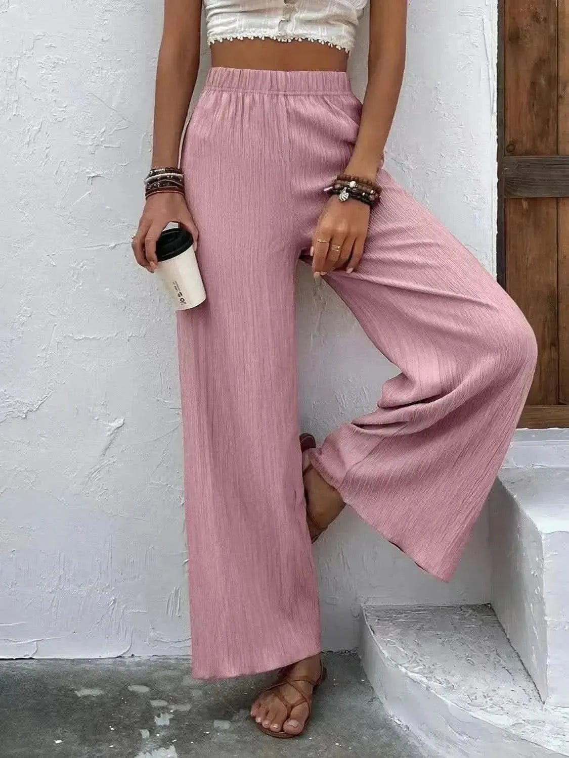 Full Size High Waist Wide Leg Pants - Bad Moms Club