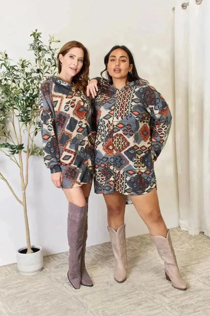 Heimish Full Size Printed Button Up Hooded Jacket - Bad Moms Club
