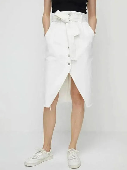 Full SizeTie Waist Buttoned Denim Skirt - Bad Moms Club