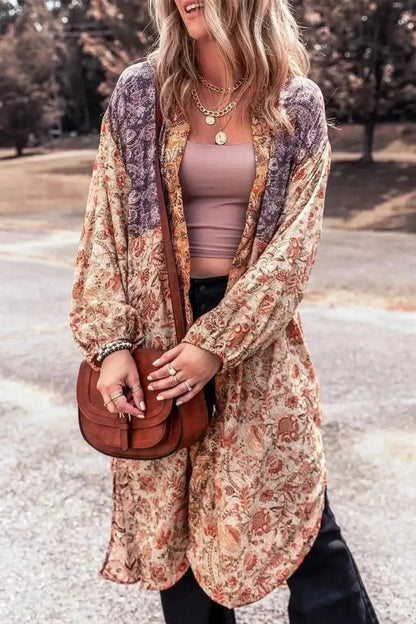 Floral Tassel Tied Open Front Long Sleeve Cardigan - Bad Moms Club