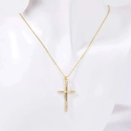 Stainless Steel Inlaid Zircon Cross Necklace - Bad Moms Club