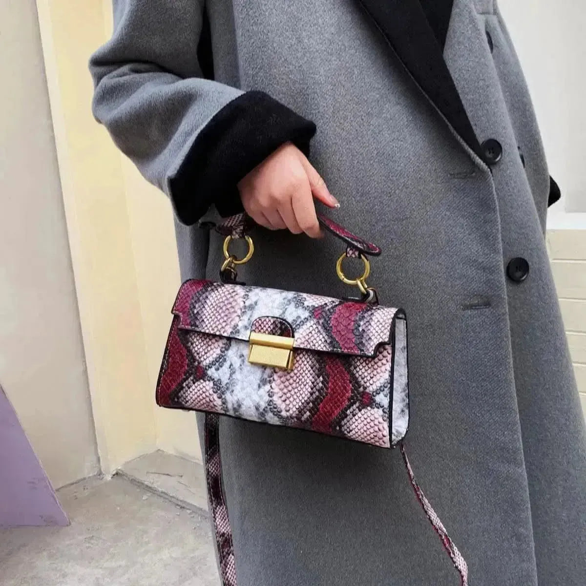 PU Leather Snakeskin Print Crossbody Bag - Bad Moms Club